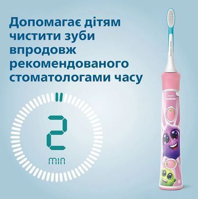 Philips Щетка зубная электр. Sonicare For Kids для детей , 62т. колеб/мин, насадок-2, Bluetooth, розовый HX6352/42 фото