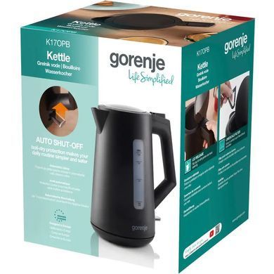 Gorenje Electric kettle, 1,7L, Strix, black matte K17OPB фото