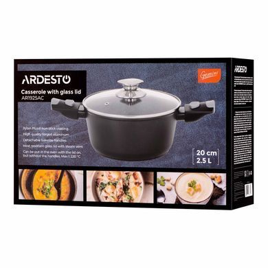 ARDESTO Casserole with glass lid Gemini Bari, 2.5l, aluminum, black AR1925AC фото