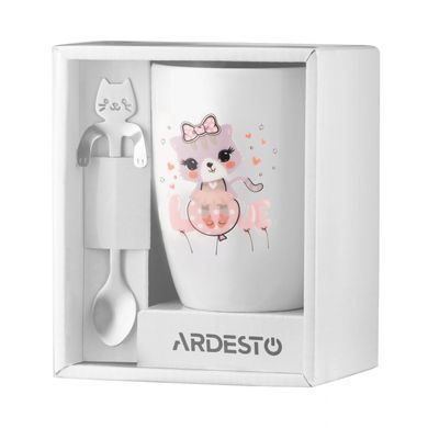 ARDESTO Mug with spoon Love, 320ml, new bone china, stainless steel, white AR3042BS фото
