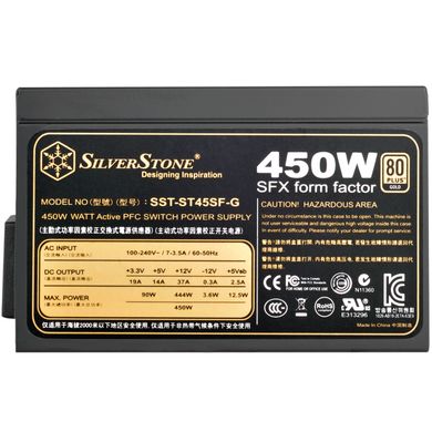 Блок живлення SilverStone Strider SFX (450W), >90%, 80+ Gold, 80mm, 1xMB 24pin(20+4), 1xCPU 8pin(4+4), 2xMolex, 3xSATA, 2xPCIe( 8pin(6+2)+6pin), Fully Modular SST-ST45SF-G фото
