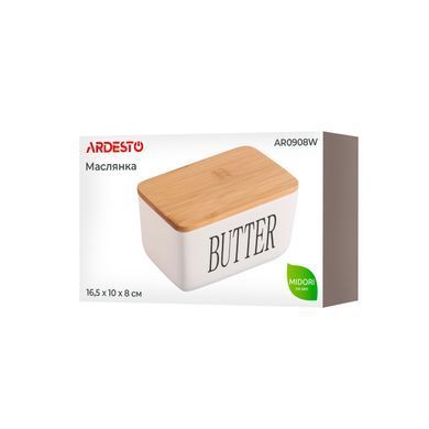 ARDESTO Маслянка Midori 16.5х10х8см, кераміка, бамбук, біла AR0908W фото