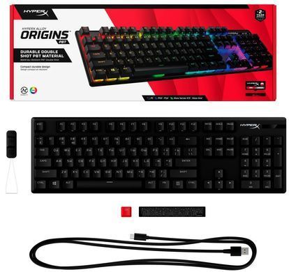 HyperX Клавиатура Alloy Origins Red USB RGB PBT ENG/RU, Black 639N3AA фото