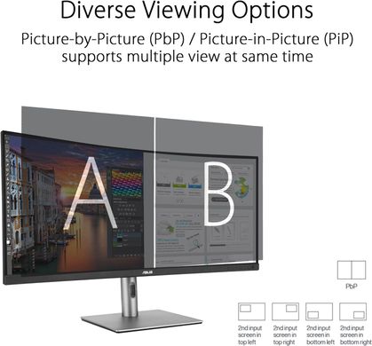 ASUS Монітор 34.1" ProArt PA34VCNV 2xHDMI, 2xDP, USB-C, 2xUSB, RJ45, MM, IPS, 3440x1440, 21:9, sRGB 100%, CURVED, AdaptiveSync, HAS, HDR10 90LM04A0-B02370 фото