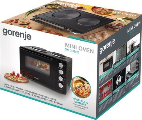 Gorenje Міні піч, 30л, 52x32х40.5см, 2 електричні конф., чорний OM30GBX фото