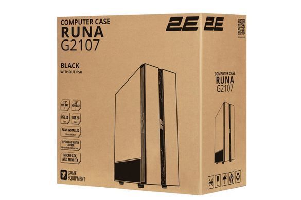 Корпус 2E Gaming Runa G2107, без БЖ, 1xUSB 3.0, 2xUSB 2.0, 1x120mm ARGB, ARGB strip, TG Side Panel, ATX, чорний 2E-G2107 фото