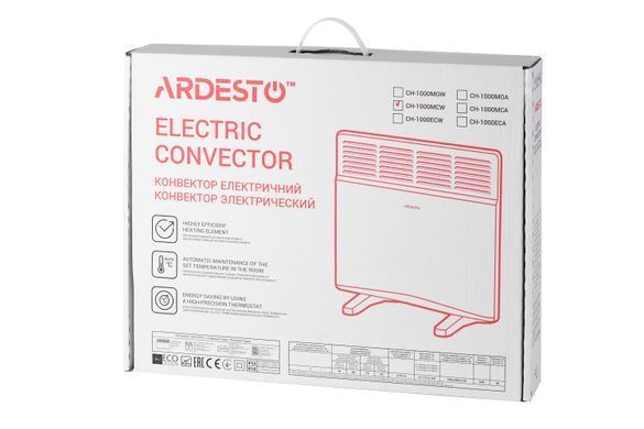 ARDESTO Конвектор электрический CH-1000MCW, 1000 Вт, 10 м2, закрытый нагрев. элемент, IP24, мех. упр-ние, белый CH-1000MCW фото