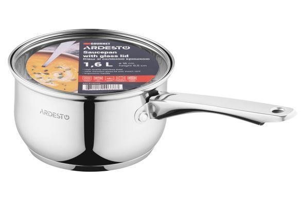 Ковш Ardesto Gemini Gourmet Spoleto, стеклянная крышка, 1.6 л, нержавеющая сталь AR1916GSS фото