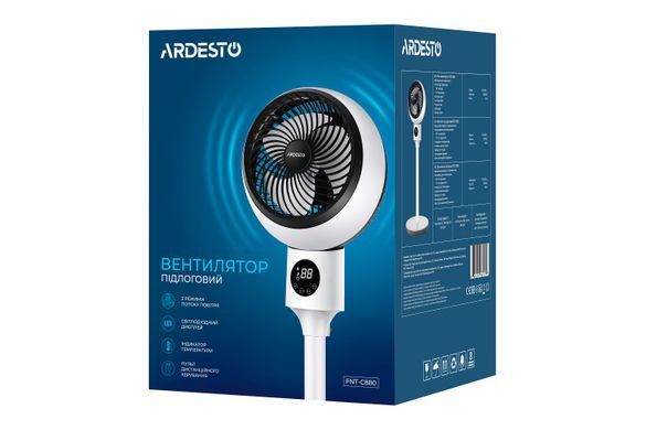 ARDESTO Вентилятор напольный, 50Вт, пульт ДУ, дисплей, черно-белый