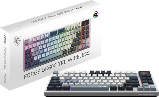 MSI Клавиатура механическая FORGE GK600 TKL W SKY UA 104key, mechanical Linear, USB-A, Wireless, Bluetooth, EN/UKR/RU, RGB, белый S11-43UAP01-HH9 фото