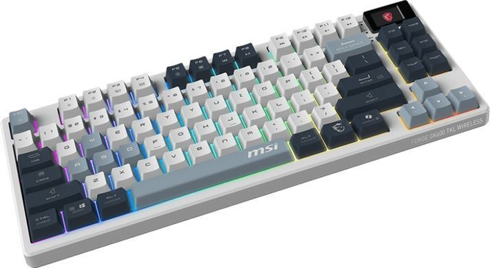 MSI Клавиатура механическая FORGE GK600 TKL W SKY UA 104key, mechanical Linear, USB-A, Wireless, Bluetooth, EN/UKR/RU, RGB, белый S11-43UAP01-HH9 фото
