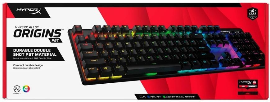 HyperX Клавиатура Alloy Origins Red USB RGB PBT ENG/RU, Black 639N3AA фото