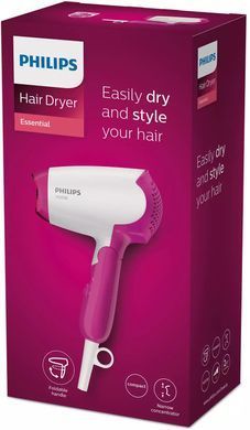 Philips Фен Essential Care дорожній, 1400Вт, 2 режими, рожевий BHD003/00 фото