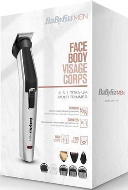 BaByliss Набор для стрижки для бороды, усов, головы, носа и тела, акум., вибрационный мотор, насадок-8, чехол, сталь, серый MT726E фото