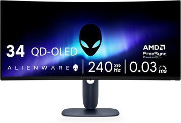 Dell Монітор 34" AW3425DW 2xHDMI, DP, USB, QD-OLED, 3440x1440, 21:9, 240Hz, 0.03ms, DCI-P3 99.3%, CURVED, G-SYNC, FreeSync, AdaptiveSync, HAS, HDR TrueBlack 400 210-BRTW фото
