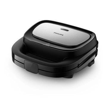 Philips Мультимейкер Series 5000 750Вт, антипригарное покрытие, 3 пластины, корпус-пластик, черно-серебристый HD2350/80 фото