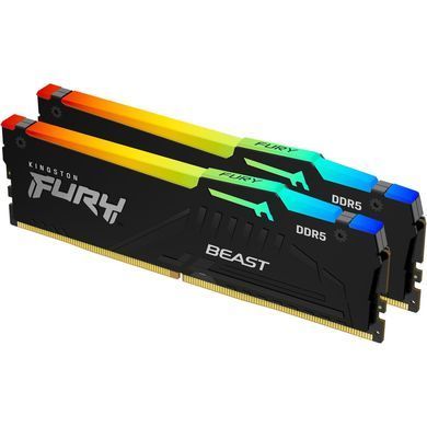 Kingston Пам'ять ПК Kingston DDR5 64GB KIT (32GBx2) 6000 FURY Beast RGB KF560C36BBE2AK2-64 фото
