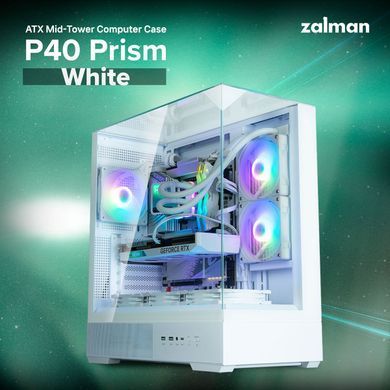 Zalman PC case P40 Prism без БЖ, 2xUSB3.0, 1xUSBType-C, 1x120мм ARGB, VGA 420мм, LCS ready, TG 3x Panels, ATX, білий P40PRISMWHITE фото