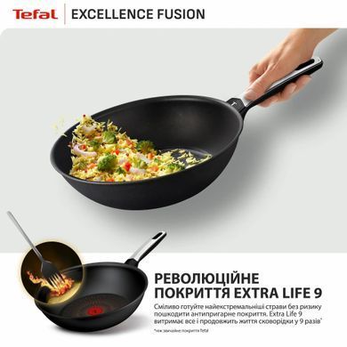 Tefal Сковорода ВОК Tefal Excellence Fusion,28см, алюміній, нержавіюча сталь, бакеліт, чорний G3381902 фото