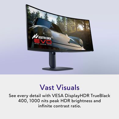 Dell Монітор 34" AW3425DW 2xHDMI, DP, USB, QD-OLED, 3440x1440, 21:9, 240Hz, 0.03ms, DCI-P3 99.3%, CURVED, G-SYNC, FreeSync, AdaptiveSync, HAS, HDR TrueBlack 400 210-BRTW фото