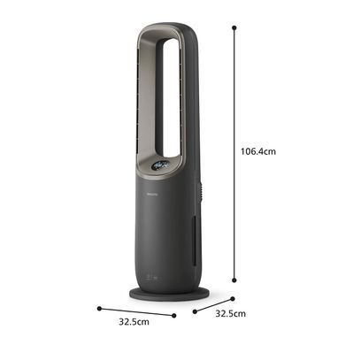 Philips Кліматичний комплекс Philips Air Performer 9000, 48м2, 185м3/год, пулт ДУ, HEPA +вугільний фільтр + попередній, очистка, нагріз, зволоження повітря, сірий