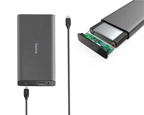 HAMA Портативное зарядное устройство Power Bank Universal 26800 mAh PD 5-20V/60W Grey 00200012 фото