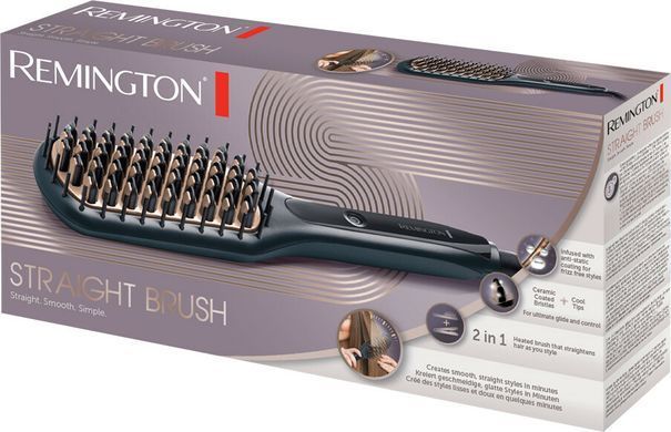 Remington Щітка-випрямляч Straight Brush, 62Вт, темп.режимів-3, 150-230С, іонізація, кераміка, сірий CB7400 фото