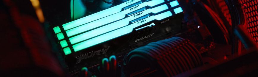 Kingston Пам'ять ПК Kingston DDR5 64GB KIT (32GBx2) 6000 FURY Beast RGB KF560C36BBE2AK2-64 фото