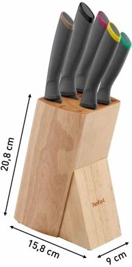 Tefal Набір ножів Fresh Kitchen, дерев'яна колода, 5шт, нержавіюча сталь, пластик, дерево, чорний K122S504 фото