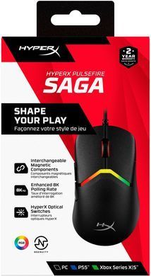 HyperX Мишь Pulsefire SAGA, RGB, USB-A, черный A2PB3AA фото
