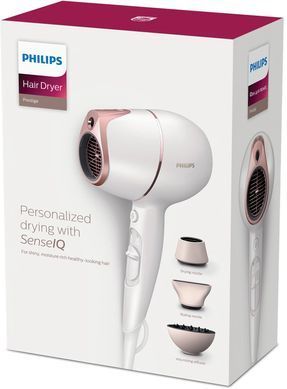 Philips Фен Prestige, 1800Вт, 3 режими, дифузор, іоніз-я, еко режим., хол. обдув, біло-рожевий BHD628/00 фото