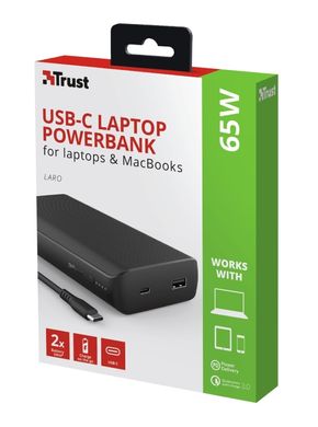 Акумулятор портативний літій-іонний Trust Laro 65W USB-C 20.000 mAh for laptop Black 23892_TRUST фото