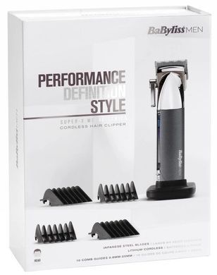 BaByliss Машинка для стриження, мережа+акум., вібраційний мотор, насадок-10, кейс, чохол, гребінець у компл., сталь, сірий E996E фото