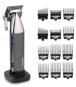 BaByliss Машинка для стрижки, сеть+акум., вибрационный мотор, насадок-10, кейс, чехол, расческа в компл., сталь, серый E996E фото