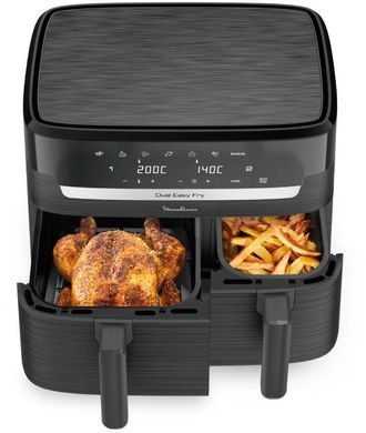 Moulinex Мультипіч Dual Easy Fry, 2700Вт, чаша-5.2+3.1л, сенсорне керув., 2 чаши, гриль, пластик, чорний EZ901H20 фото