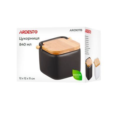 ARDESTO Цукорниця Midori 12х12х11см, 840мл, кераміка, бамбук, чорна AR0907B фото