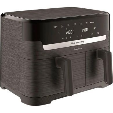 Moulinex Мультипіч Dual Easy Fry, 2700Вт, чаша-5.2+3.1л, сенсорне керув., 2 чаши, гриль, пластик, чорний EZ901H20 фото
