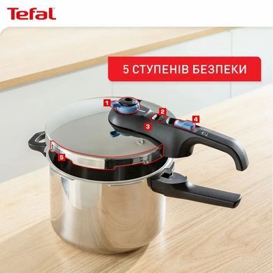 Tefal Скороварка Secure Trendy, 4л, с паровой корзинкой, нержавеющая сталь, пластик P2580402 фото