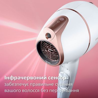 Philips Фен Prestige, 1800Вт, 3 режими, дифузор, іоніз-я, еко режим., хол. обдув, біло-рожевий BHD628/00 фото