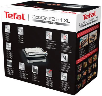 Tefal Гриль прижимний OptiGrill 2in1 XL 2200Вт, темп. режимів-4, з`ємні пластини, сенсор товщини продуктів, метал GC782D30 фото