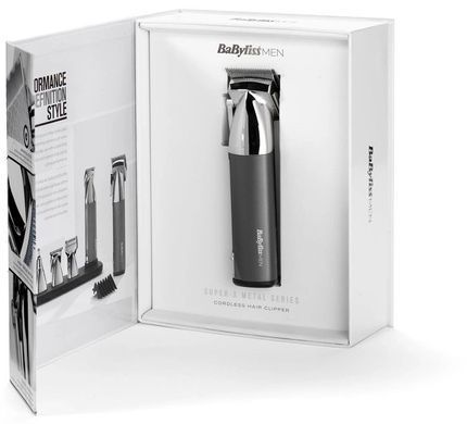 BaByliss Машинка для стриження, мережа+акум., вібраційний мотор, насадок-10, кейс, чохол, гребінець у компл., сталь, сірий E996E фото