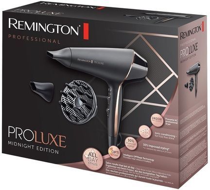 Remington Фен ProLuxe Midnight Edition, 2400Вт, 3 режими, дифузор, іоніз-я, хол. обдув, чорний AC9140B фото