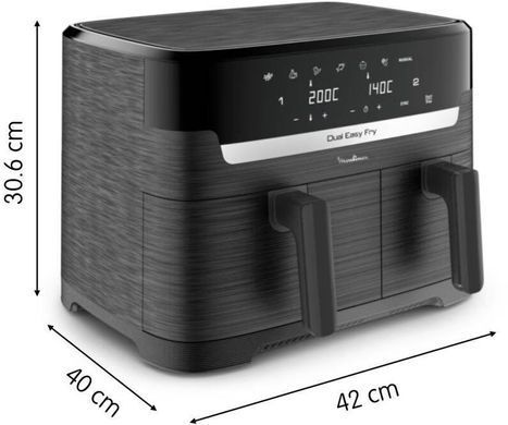 Moulinex Мультипіч Dual Easy Fry, 2700Вт, чаша-5.2+3.1л, сенсорне керув., 2 чаши, гриль, пластик, чорний EZ901H20 фото