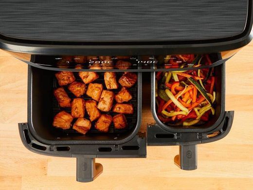 Moulinex Мультипіч Dual Easy Fry, 2700Вт, чаша-5.2+3.1л, сенсорне керув., 2 чаши, гриль, пластик, чорний EZ901H20 фото