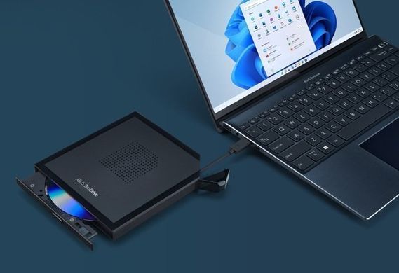 ASUS Привід оптичний портативний SDRW-08V1M-U DVD+-R/RW burner USB Type-C чорний cable-storage design Retail Box Slim 90DD02L0-M29000 фото