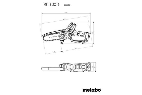 Metabo Пила цепная аккумуляторная MS 18 LTX 15 18В 1х2А&middot;ч шина 15см 5м/сек 2кг 600856500 фото