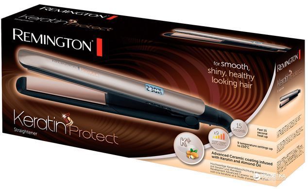 Remington Випрямляч Keratin Protect, 50Вт, темп.режимів-9, 150-230С, дисплей, кераміка, сріблястий S8540 фото