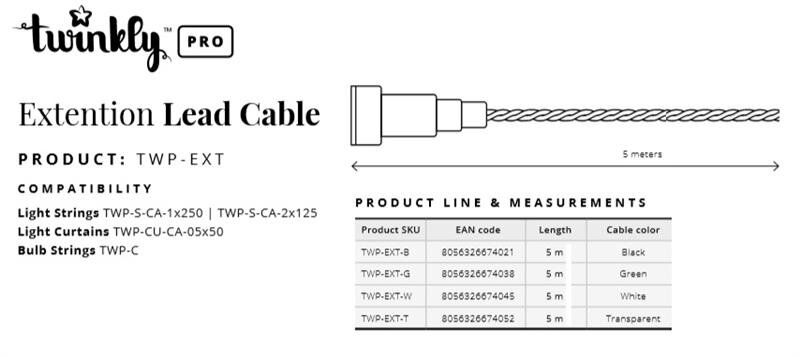Удлинитель кабеля Twinkly Pro AWG22 PVC кабель, 5м, черный TWP-EXT-B фото