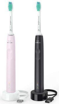 Philips Щітка зубна елекр. Sonicare 3100 series, набір , 31т. колеб/хв, насадок-1, 2 шт в наборі, рожевий, чорний HX3675/15 фото