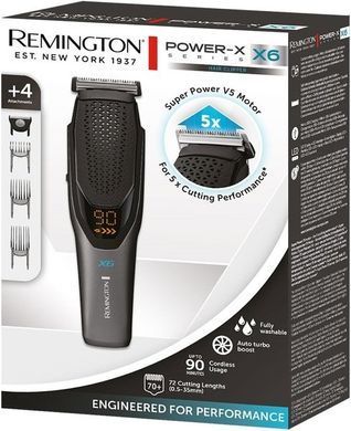 Remington Машинка для стрижки Power X Series X6, сеть+акум., насадок-4, сталь, чорно-серый HC6000 фото